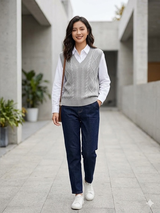 Sweaters - 100% Acrylic Gray V-Neck Knit Vest - Soft & Lightweight Layering Piece